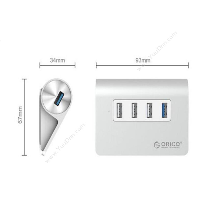 奥睿科 Orico M3H4-U32-SV 全铝HUB USB3.0*1/USB2.0*3 100cm 亚光银色 集线器