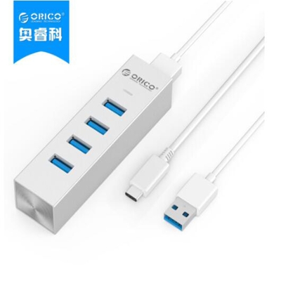 奥睿科 Orico ASH4-U3-SV 全铝HUB USB3.0*4 50/100cm 亚光银色 集线器