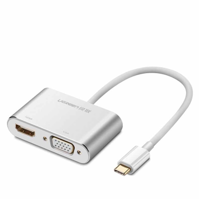 绿联 Ugreen 50317 Type-C扩展坞USB-C转HDMI/VGA转接  银色  适用Mate20苹果MacBook/iPad Pro 转换器