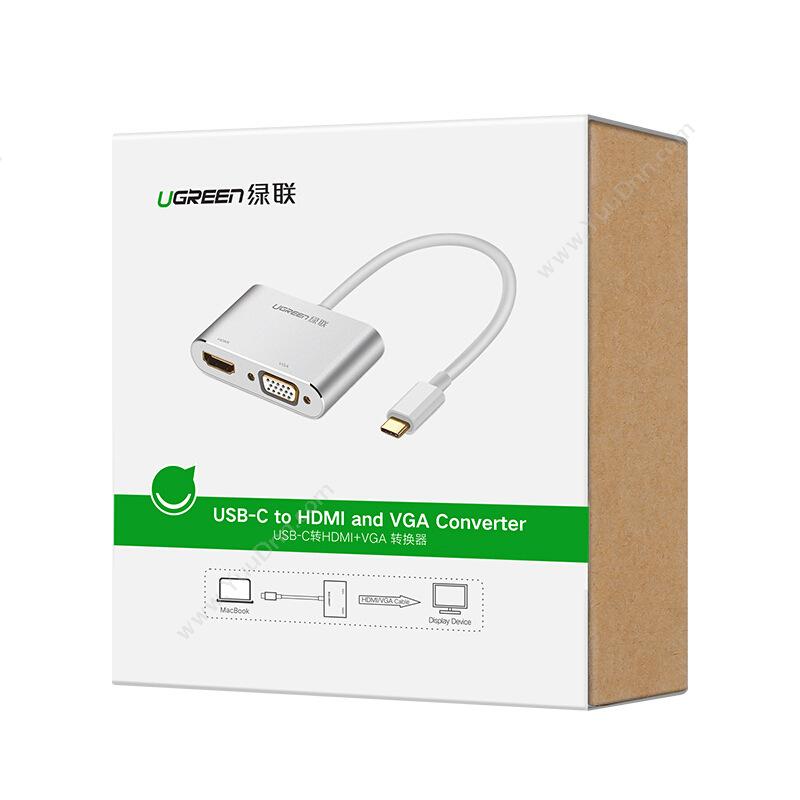 绿联 Ugreen 50317 Type-C扩展坞USB-C转HDMI/VGA转接  银色  适用Mate20苹果MacBook/iPad Pro 转换器