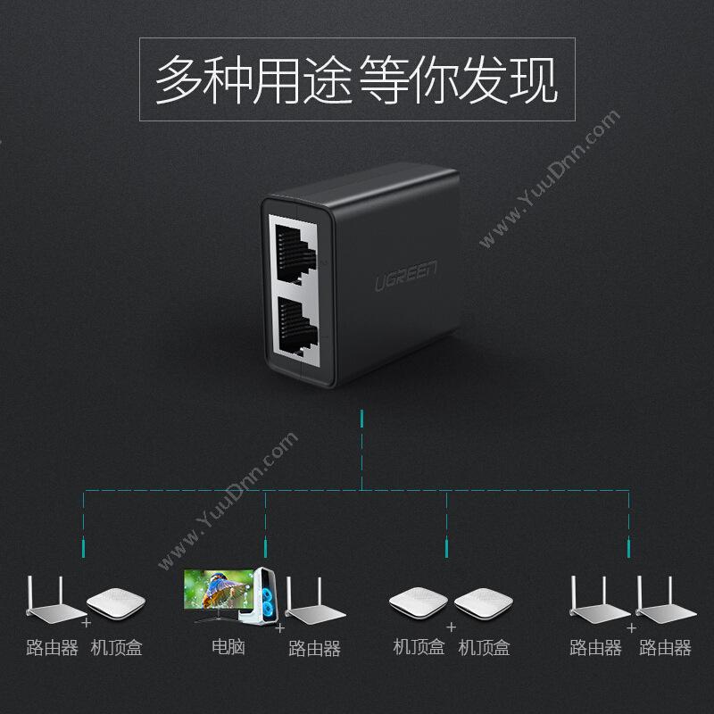 绿联 Ugreen 50923 网线分线器一分二  黑色 转换器