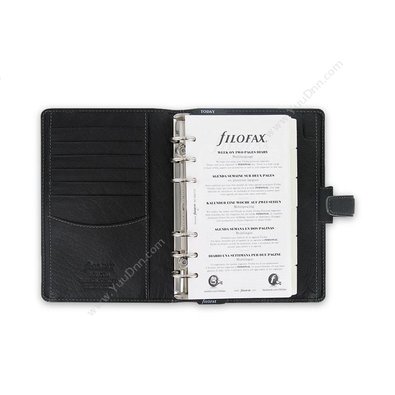 斐来仕 Filofax 025116-1 商务会议全颗粒头层水牛皮记事本 A6 （黑） 活页