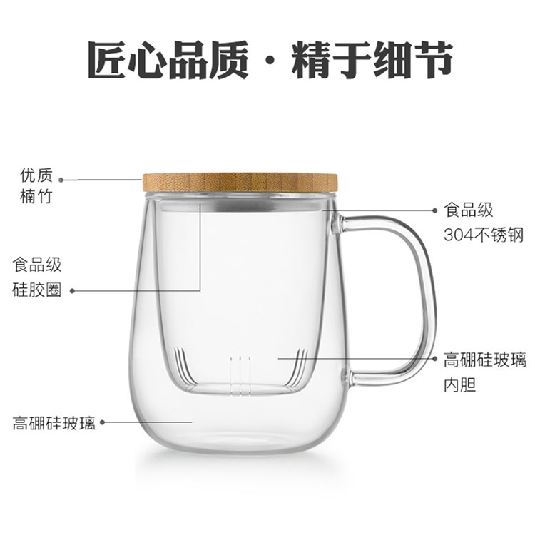 尚明 SAMA DOYO 尚明玻璃茶杯过滤带把泡茶办公室绿茶花茶杯S024A（500ml） 玻璃杯/套装