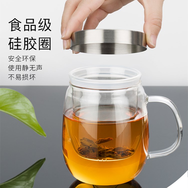 尚明 SAMA DOYO 尚明玻璃茶杯过滤带把泡茶办公室绿茶花茶杯S016B（500ml） 玻璃杯/套装