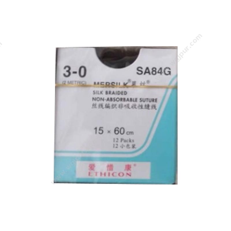 强生 JOSON丝线编织非吸收性缝线 不带针 SA84G 3-0慕丝 (12包/盒)一次性缝合线