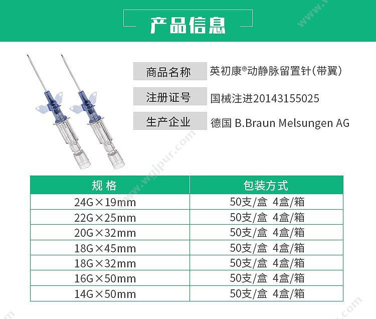 贝朗 B.Braun 留置针 英初康 带翼 14G 2.2×50（200支/箱） 留置针