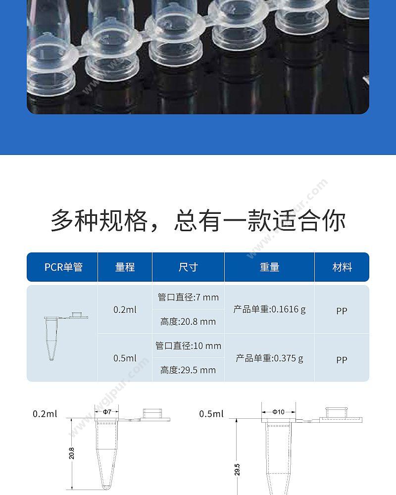 徕谱 平盖PCR八联排管 带盖 0.2ml（125条/盒，10盒/箱） PCR-0.2-LP-GM PCR管